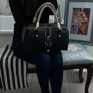 L.A.M.B. Black leather satchel Black/white handles